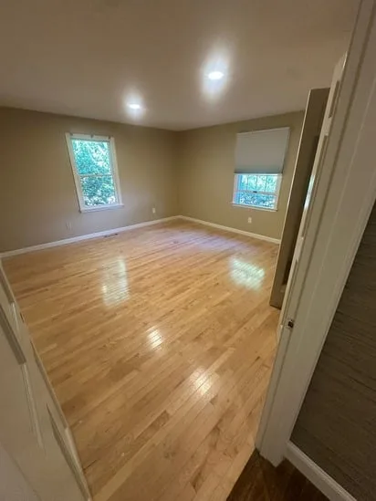 Finished living area after hardwood refinishing West Hartford.